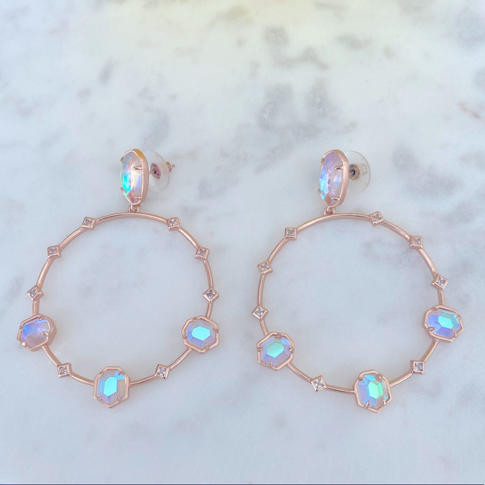 Sheila earrings. Rose gold with dichroic glass